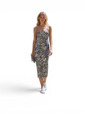 Boohoo Black and White Zebra Print Midi Dress